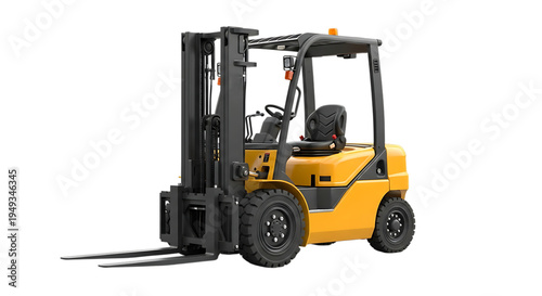 Yellow forklift truck isolated on transparent background for warehouse logistics industrial vehicle PNG