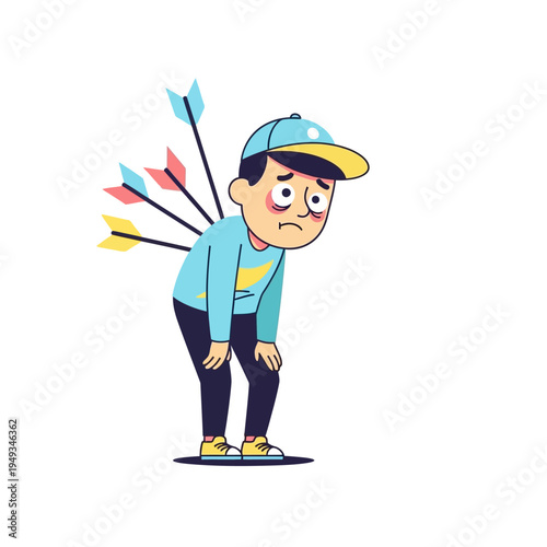 Sad Boy Hit by Arrows, Feeling Hurt and Disappointed