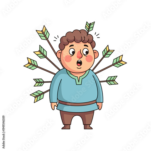 Surprised Man with Arrows Stuck in Back - Cartoon Illustration