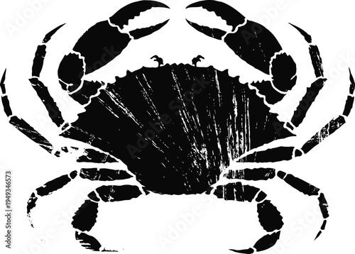 Black crab silhouette with detailed claws and shell showing marine wildlife concept