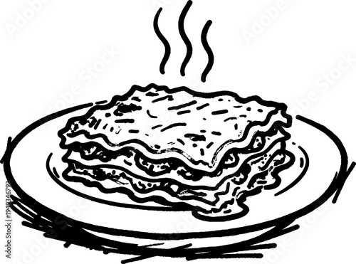 Steaming lasagna slice on plate italian pasta dish with layers of cheese and sauce