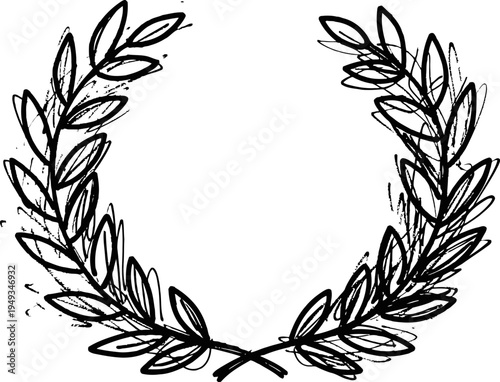 Wreath circle hand drawn laurel branches frame for decoration and design element