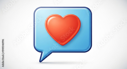 Digital heart symbol in a blue chat bubble graphic.