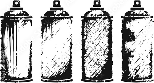 Grunge spray paint cans set urban street art equipment illustration with distressed texture