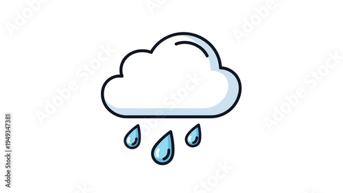 Simple weather icon of a white fluffy cloud with three blue raindrops falling downward on a clean white background.