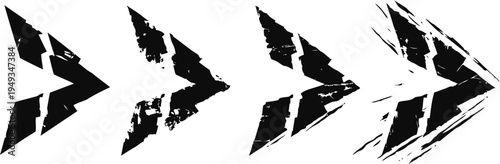 Dynamic grunge arrow icons in progressive distress moving left to right