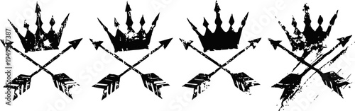 vintage tribal crowns with crossed arrows grunge design, ancient symbols of power and protection