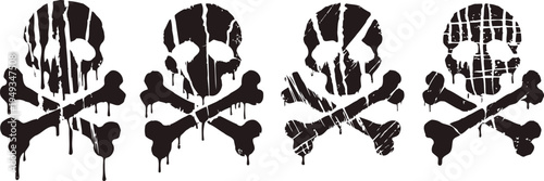 Grunge skull and crossbones symbols with dripping paint effect in black and white