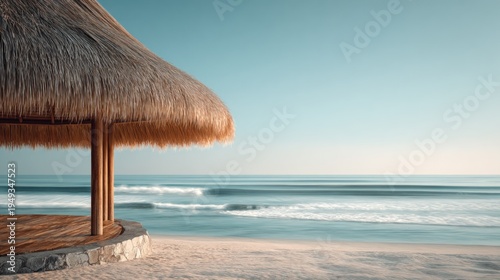 Beach hut overlooking ocean waves