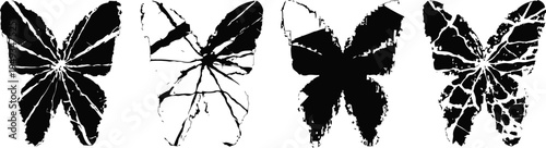 Four black and white butterfly silhouettes with distinct wing patterns on white background