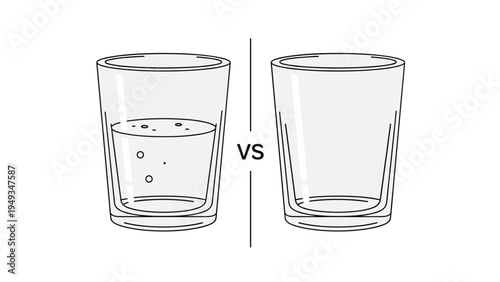 Comparison illustration showing a glass half full of sparkling water versus a glass that is completely empty.