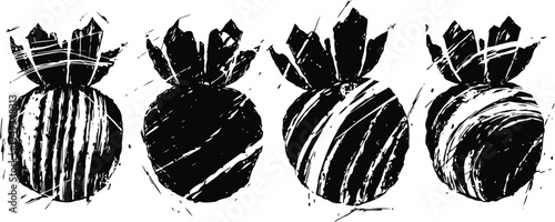 abstract black and white candy silhouettes with ribbon twists, grunge sweet treats icons