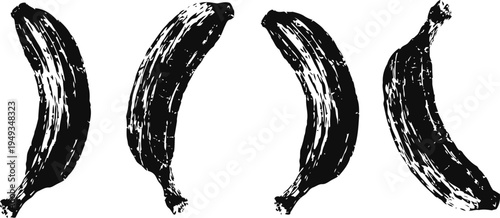 banana brush stroke silhouettes in grunge hand painted tropical fruit shapes isolated in black