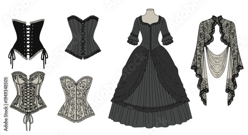 Gothic Victorian Clothing Set Corsets Dress Lace Bolero Vintage Style