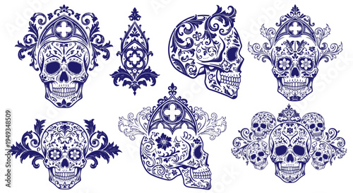 Gothic Victorian Skulls Ornamental Damask Flourish Decorative Art
