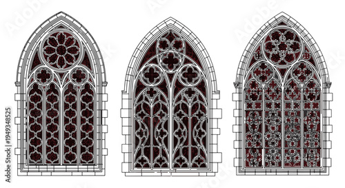 Gothic Window Stained Glass Dark Red Ornate Archway Design