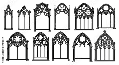 Gothic Windows Ornate Arches Black Silhouette Medieval Architecture Designs