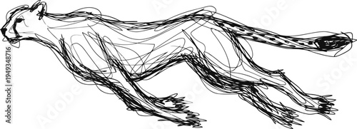 sketch of a running cheetah in motion with dynamic line art strokes