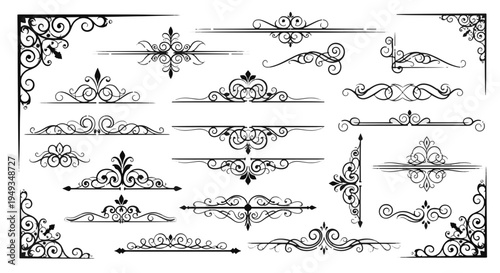 Victorian Gothic Ornate Flourish Decorative Elements Corner Accents