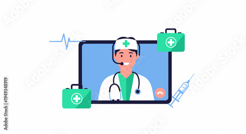 Online Doctor Video Call Consultation via Telemedicine App - Virtual Medical Healthcare Assistance and Digital Diagnosis
