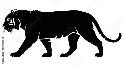 Silhouette of a stalking tiger depicted in a bold graphic style