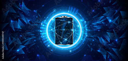 Battery technology concept with power circuit board. The future of fast electric battery charging