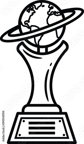 Trophy with a globe on top isolated on transparent background symbolizing global achievement