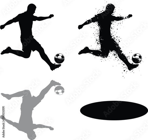 Tropy soccer player silhouettes isolated on transparent background