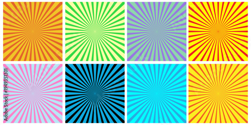 Swirl Retro Groovy Pattern. Psychedelic Wavy Vector Background. Abstract Funky Spiral and Radial Sun Burst Bg Set.