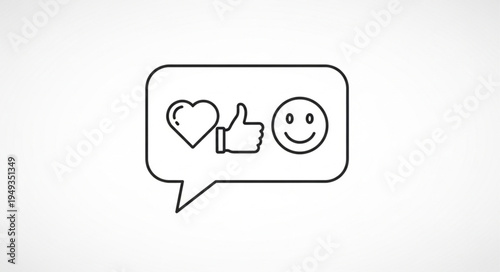 Social media icons heart thumbs up smiley face in speech bubble.