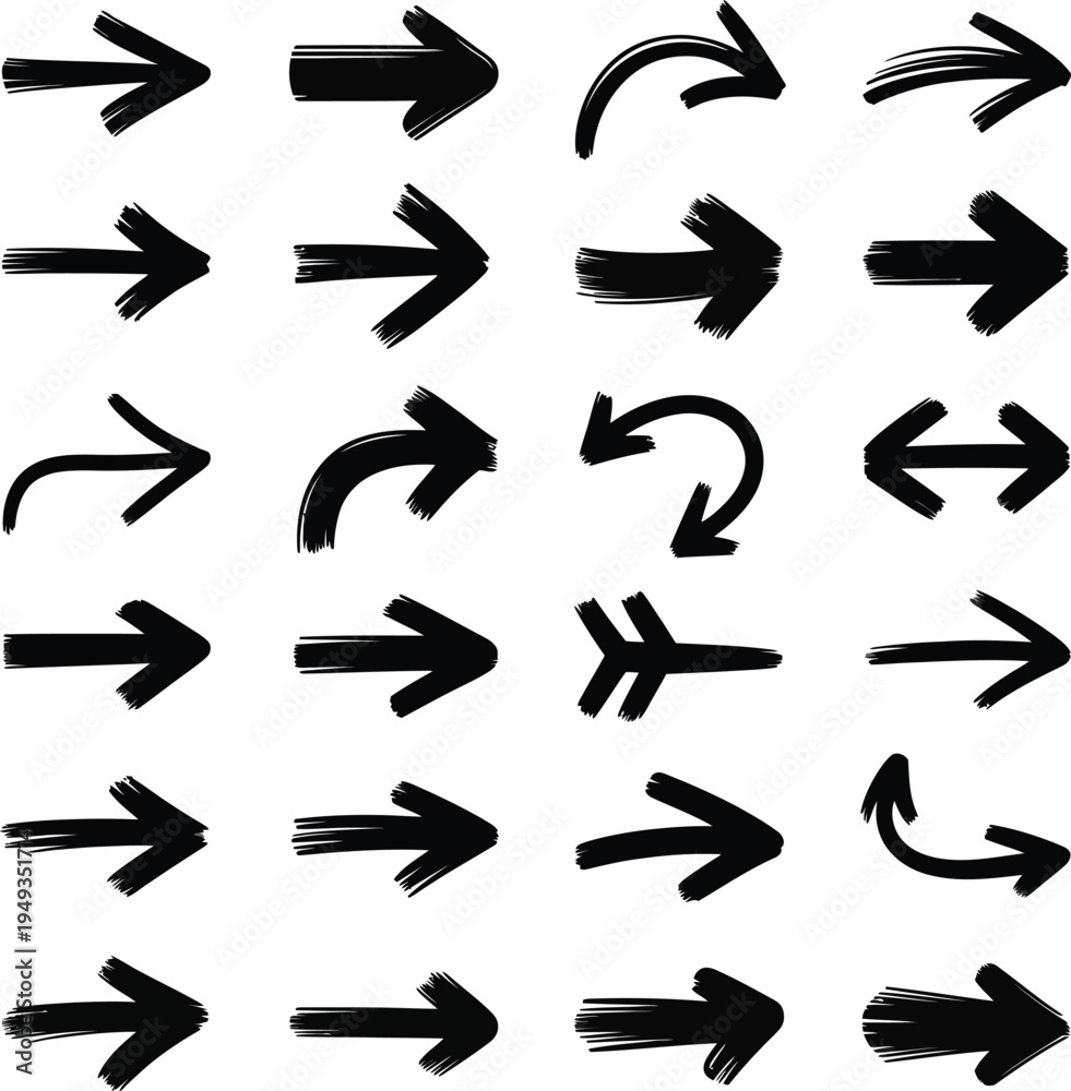 Fototapeta premium Collection of black arrows on white background