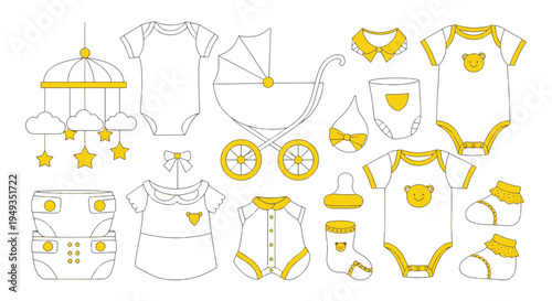 Collection of Adorable Baby Items Including Clothing Toys and Essentials for Newborn Care