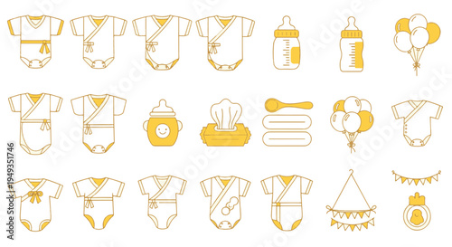 Essential Baby Items Including Bodysuits Bottles Wipes and Balloons for Newborn Celebration