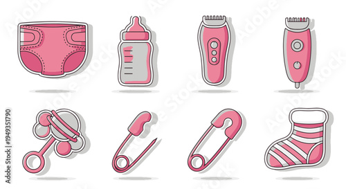 Adorable Set of Pink Baby Essentials for Newborn Care Including Diaper Feeding Bottle and Clippers