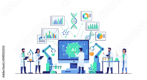 Artificial Intelligence in Biotechnology Research: Scientists, Robotics, and Data Analysis for Medical Innovation and Drug Discovery
