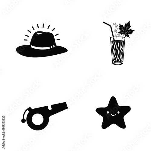 Black and white of hats and drinks whistle star