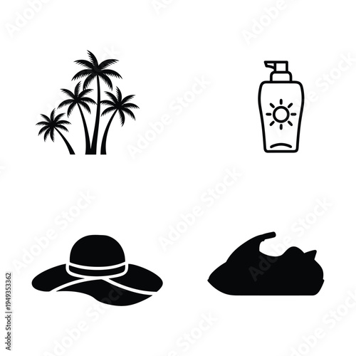 Summer Vacation Set palm trees sunscreen wave beach