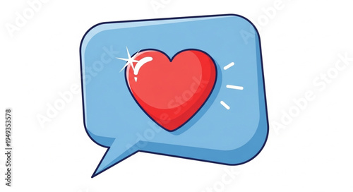 Red Heart Inside Blue Speech Bubble with Sparkles.