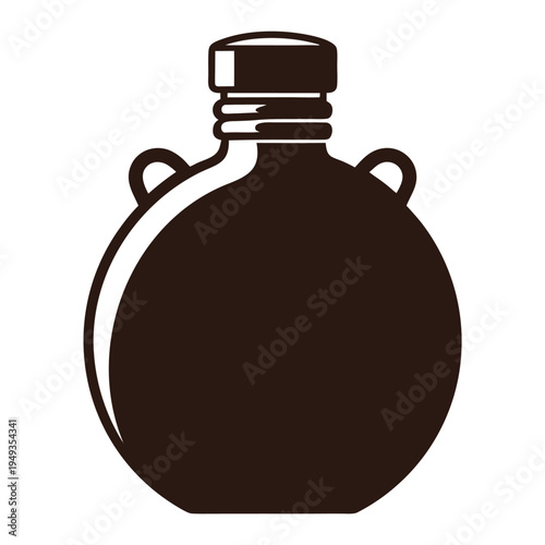 Black and white outline of a flask with a stopper and two handles container