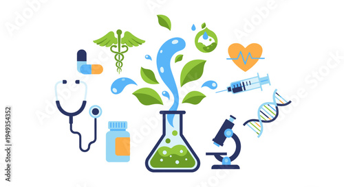 Natural Medicine & Scientific Research: Health, Wellness, Biotechnology & Pharmaceutical Development Icon Set