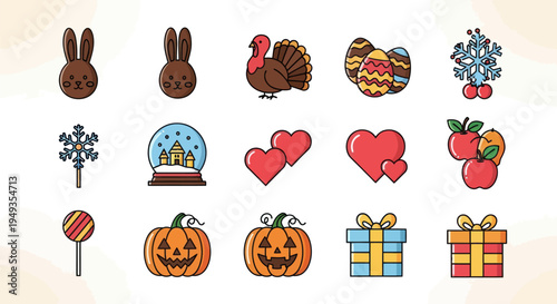 Holiday icons easter thanksgiving and christmas