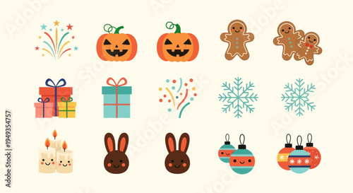 Holiday icons festive celebration symbols