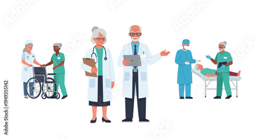 Diverse Medical Team Providing Comprehensive Healthcare: Doctors, Nurses, and Staff Offering Patient and Senior Care Services