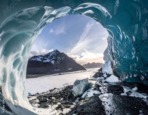 Glacier cave reveals mountain vista
