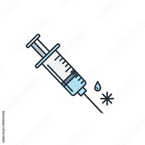 Medical Syringe Illustration with Droplet and Starburst Effect