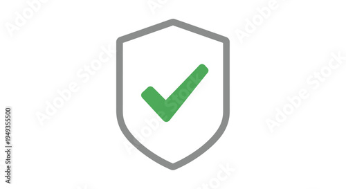 A grey outlined shield icon with a prominent green checkmark in the center, symbolizing security, protection, and validation.