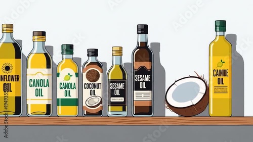 Various Cooking Oils on Shelf.