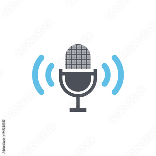 Retro Microphone Icon with Sound Waves - Audio Recording and Broadcasting Symbol