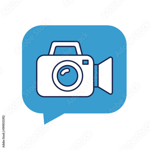 Video Camera Icon Inside Speech Bubble, Symbol for Recording, Filming, or Vlogging