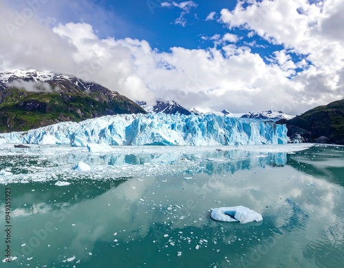 Glacier reflecting in calm water